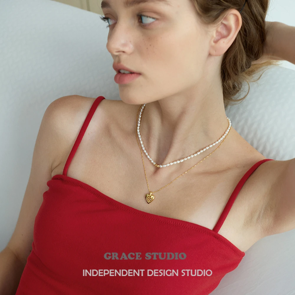 铜合金仿珍珠项链 欧美ins度假风淡水珍珠法式气质爱心珍珠项链