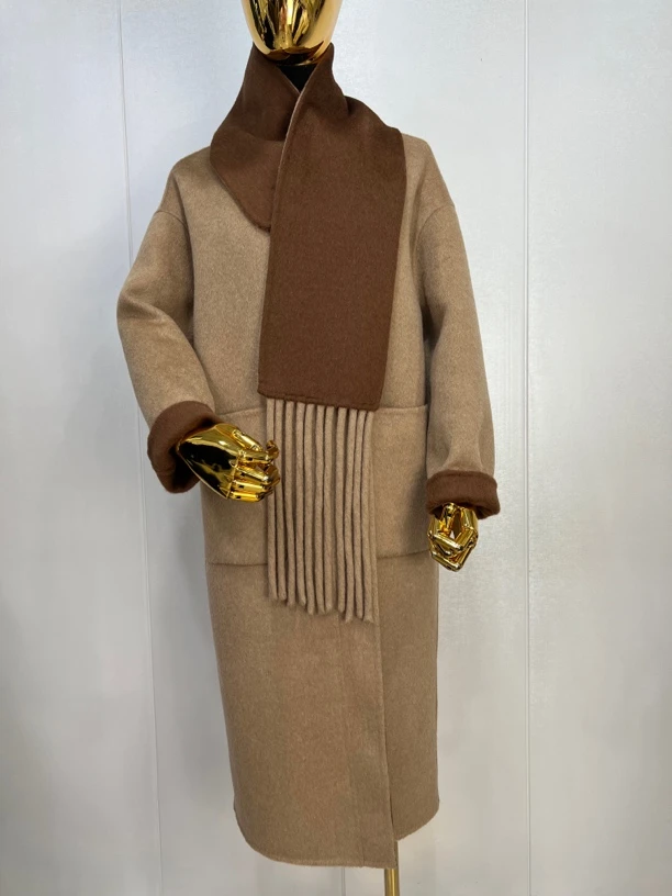 秋冬新款双面羊毛大衣围巾两面穿气质时尚休闲百搭设计师