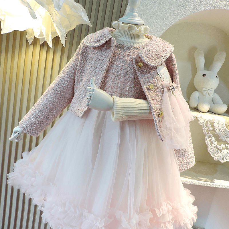 ZY女童爱莎公主裙套装 女孩马甲小香风外套蓝色艾沙 秋季新款2024