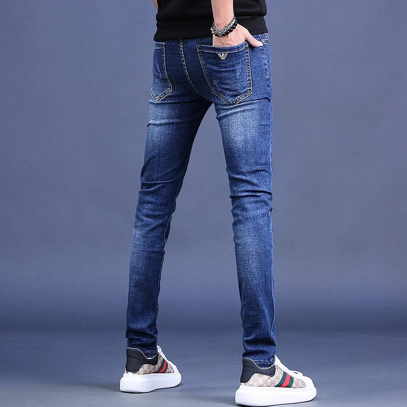 Cebrodz牛仔裤男款蓝色弹力修身小脚裤男士韩版百搭休闲潮流长裤