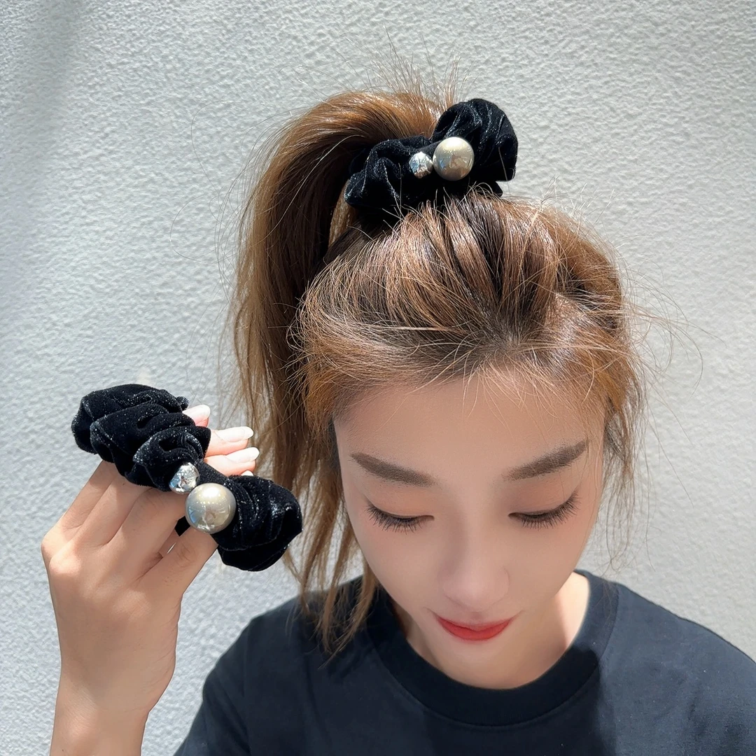 非金属发饰 气质黑色丝绒发圈高弹力精致简约秋冬头绳百搭发饰品