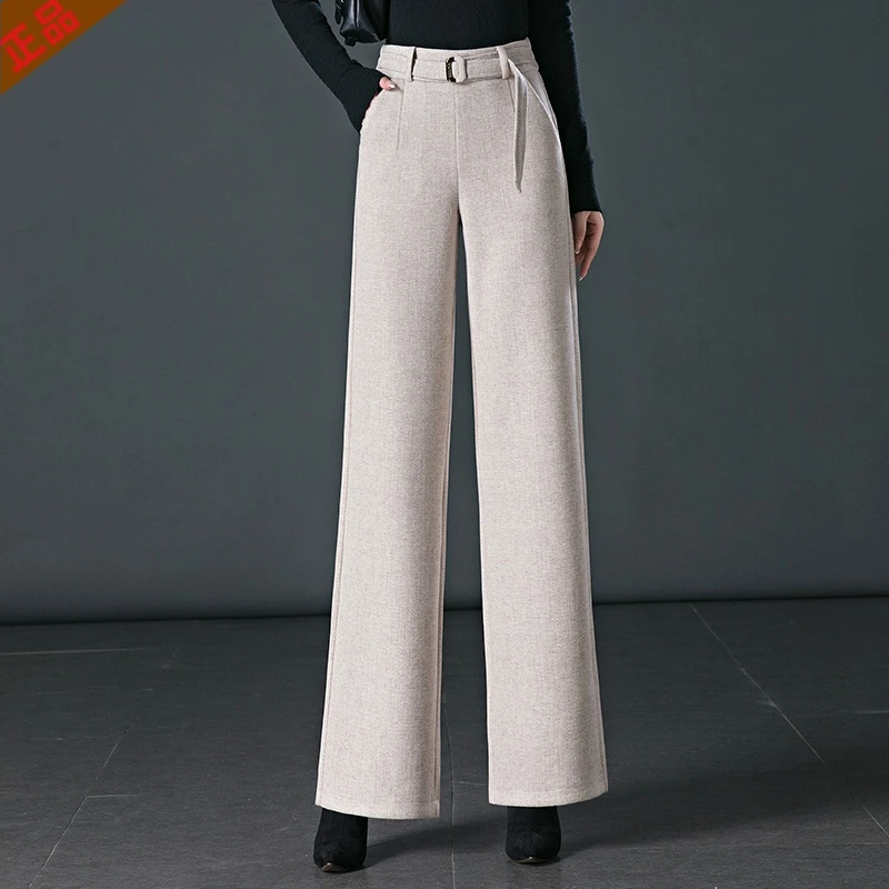 正品2024新款秋冬女爆款高品质气质垂坠感羊毛呢直筒窄版阔腿长裤