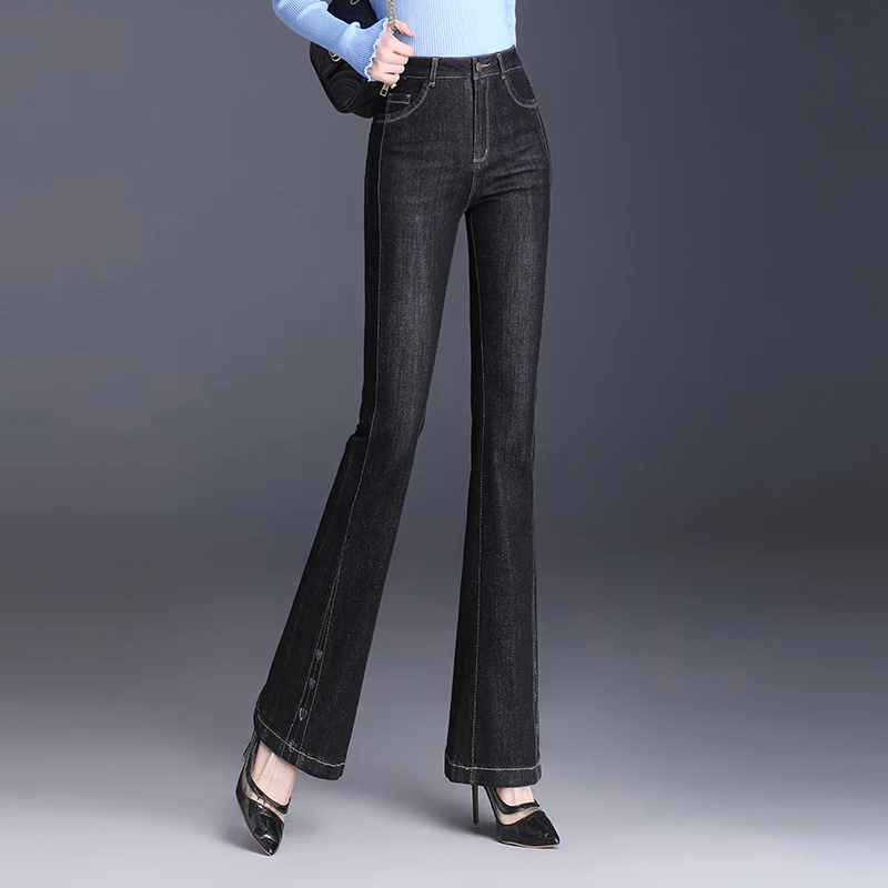 2024正品秋季新款女高腰修身弹力牛仔裤微喇百搭显瘦马蹄牛仔长裤