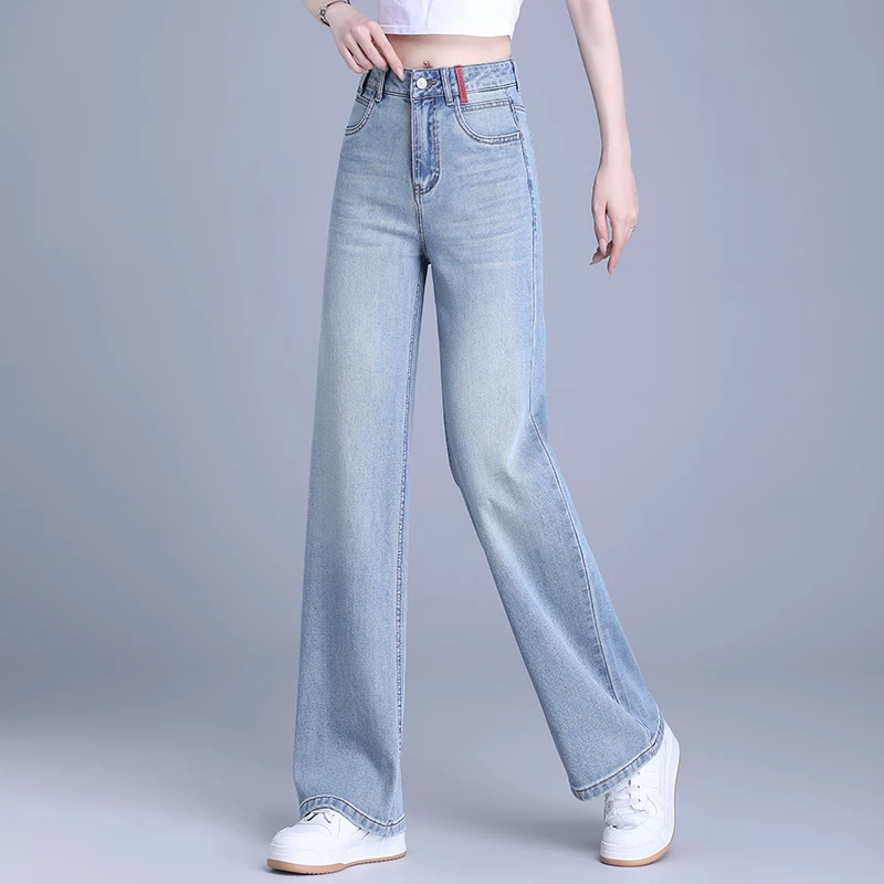 正品哥弟新款垂感窄版阔腿裤女牛仔裤夏季薄款高腰时尚显瘦直筒裤