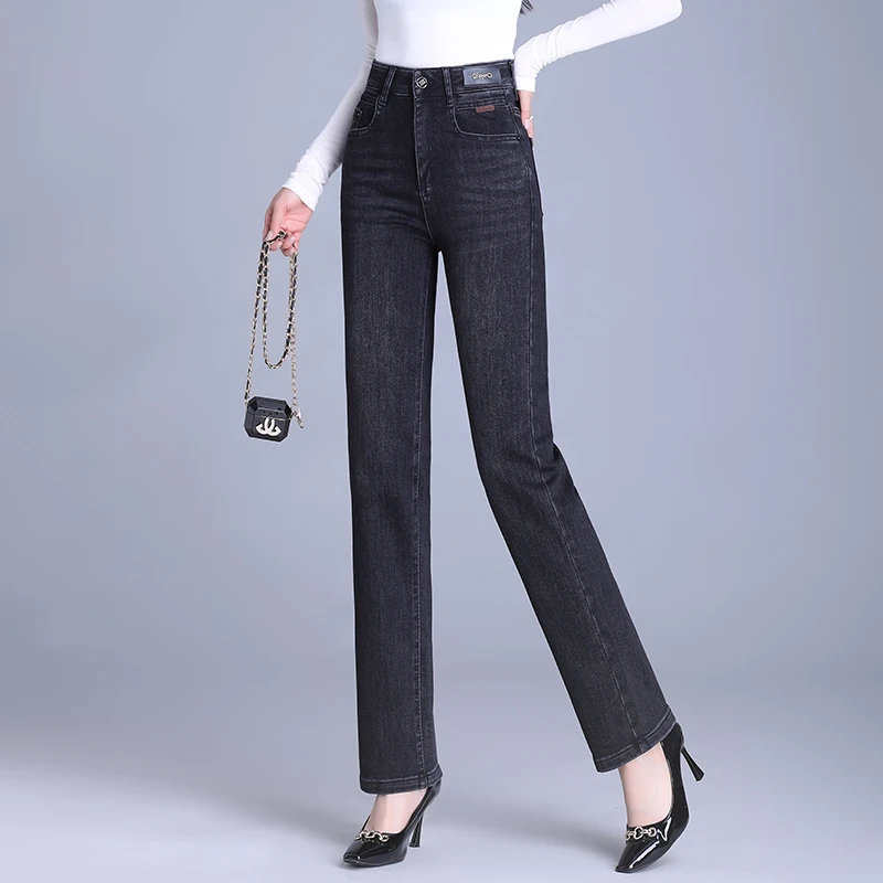 2025正品女秋季新款高腰小直筒牛仔裤法棍裤显瘦美型直筒牛仔长裤