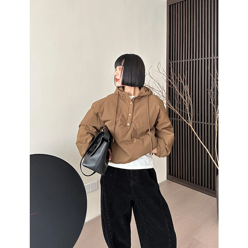 YIYISTUDIO 2023秋冬款韩系休闲保暖棉服短外套连帽卫衣YYSWA8686