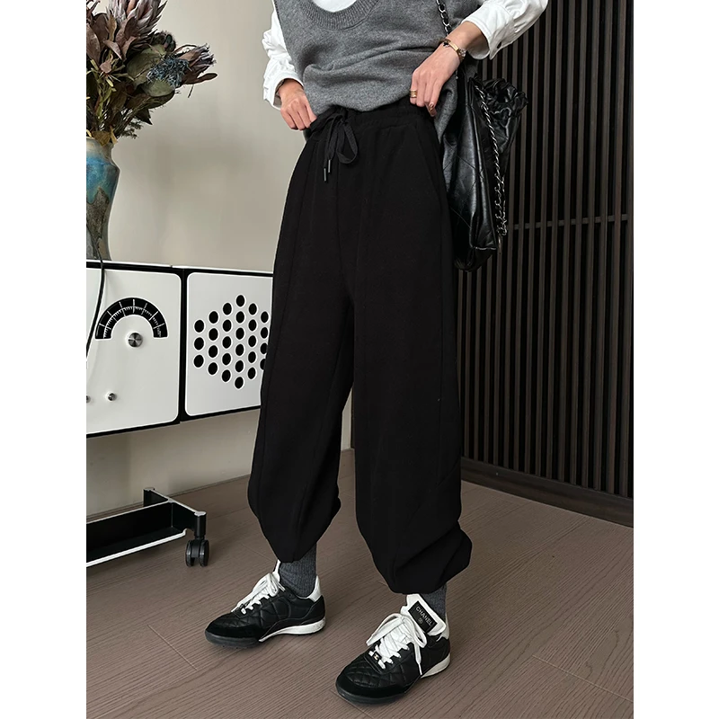 依依YIYISTUDIO 高定极简高腰加厚宽松百搭束脚休闲裤 YYP53665