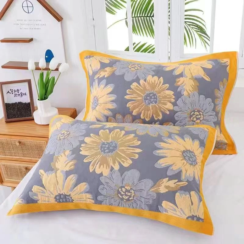 芙蓉花纯棉枕巾柔软吸汗枕头巾高档透气加厚一对装成人加厚加大