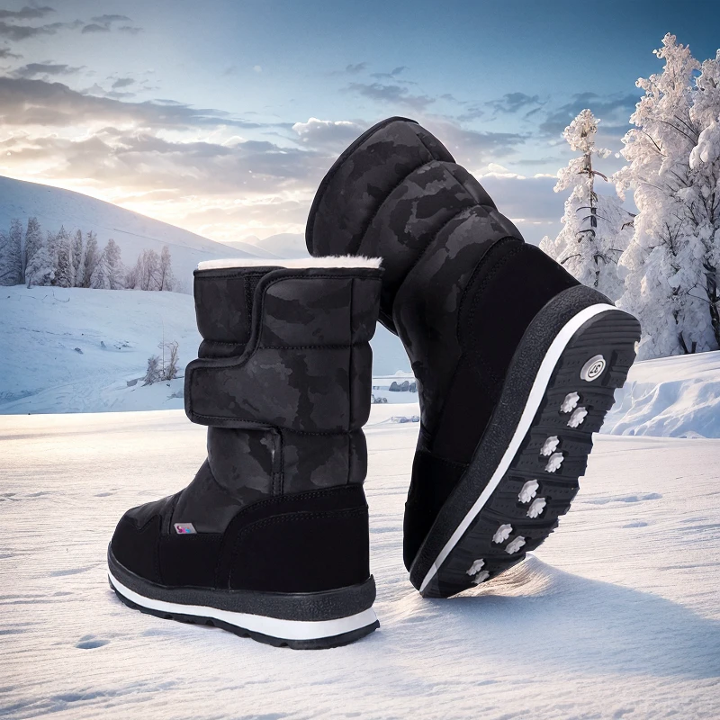 儿童雪地靴男童冬季防滑防水雪地鞋东北加厚加绒防寒保暖中筒靴