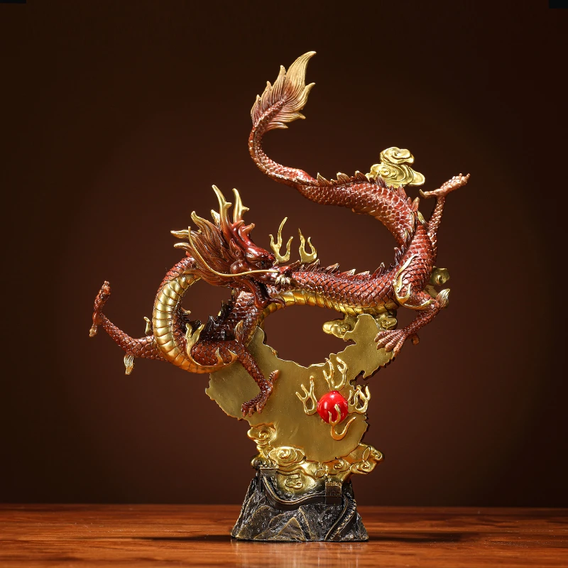 华夏神龙摆件黄铜工艺品新中式家居客厅酒柜装饰摆设乔迁商务礼品