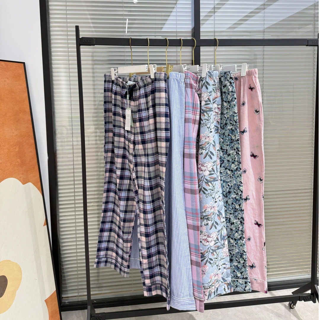 A013睡裤纯棉居家出口欧美外贸女款格子碎花家居裤宽松休闲睡裤