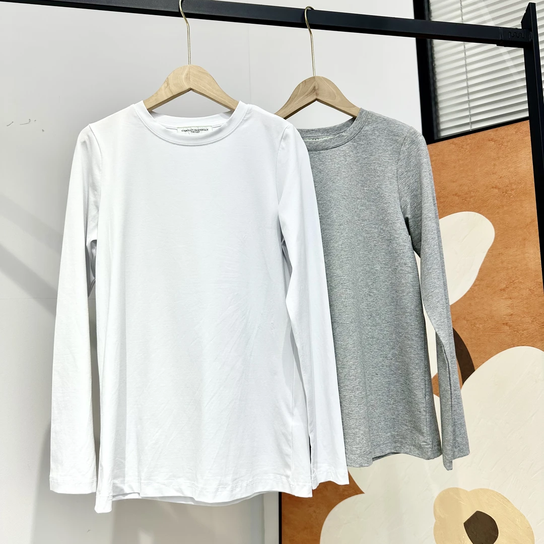 A024出口欧美原单打底衫秋衣95棉套头衫长袖圆领简约休闲居家