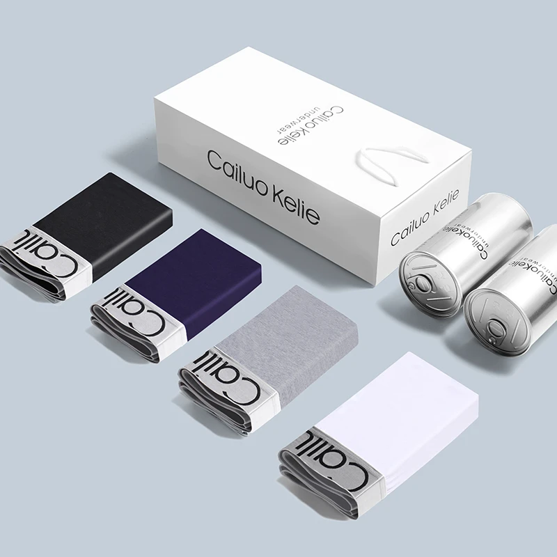 Cailuokelie男士内裤纯棉平角裤宽松大码男生四角裤短裤头礼盒装