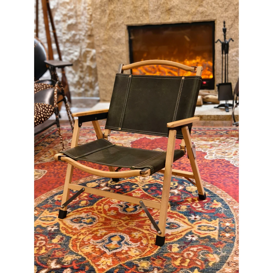 PACIFIC GREEN单人复古实木椅可折叠牛皮户外书桌椅