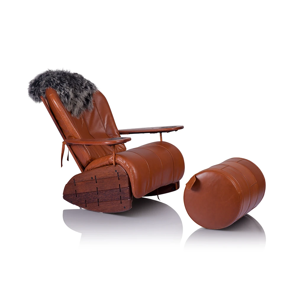 椰木轻奢纯手工创意旋转家用躺椅休闲大单人椅摇/固定休闲椅皮质