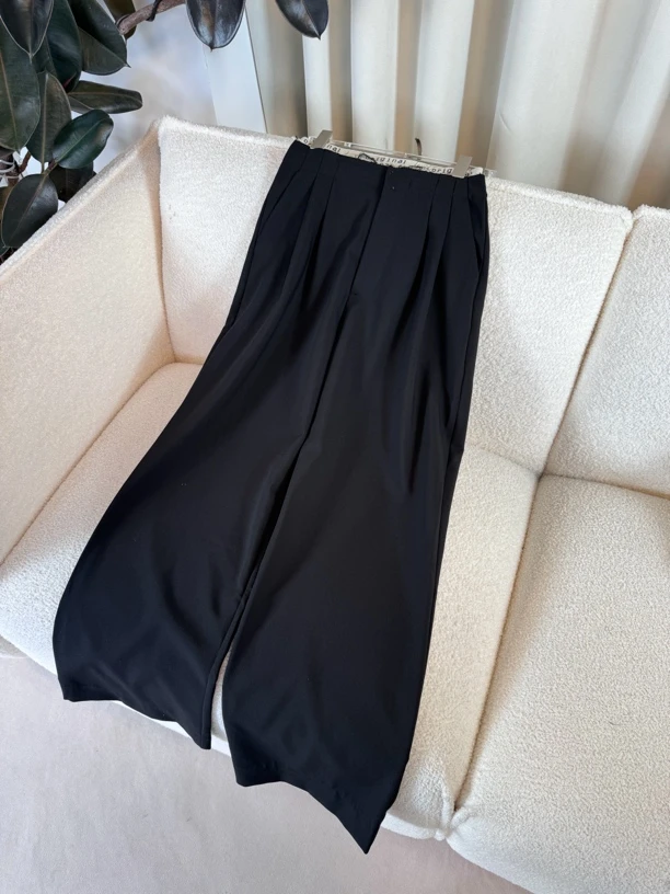 231126春夏高品质腰英文松紧拼接休闲直筒裤阔腿裤