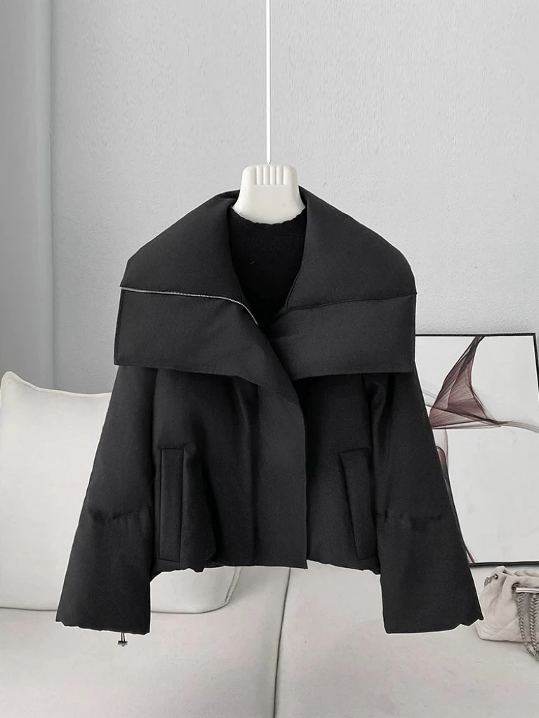003杨老板定制款高品质短款大翻领中空纱鹅绒服