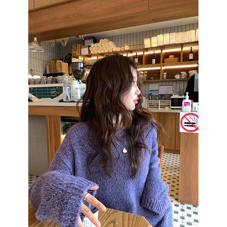 张贝贝 花纱紫 ji细羊驼毛 慵懒软糯针织毛衣