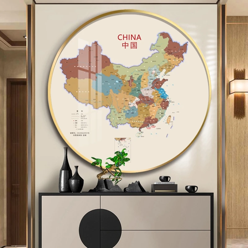 豪中国挂画客厅画办公室创意墙面书房异形uv激光雕刻地图6060义乌