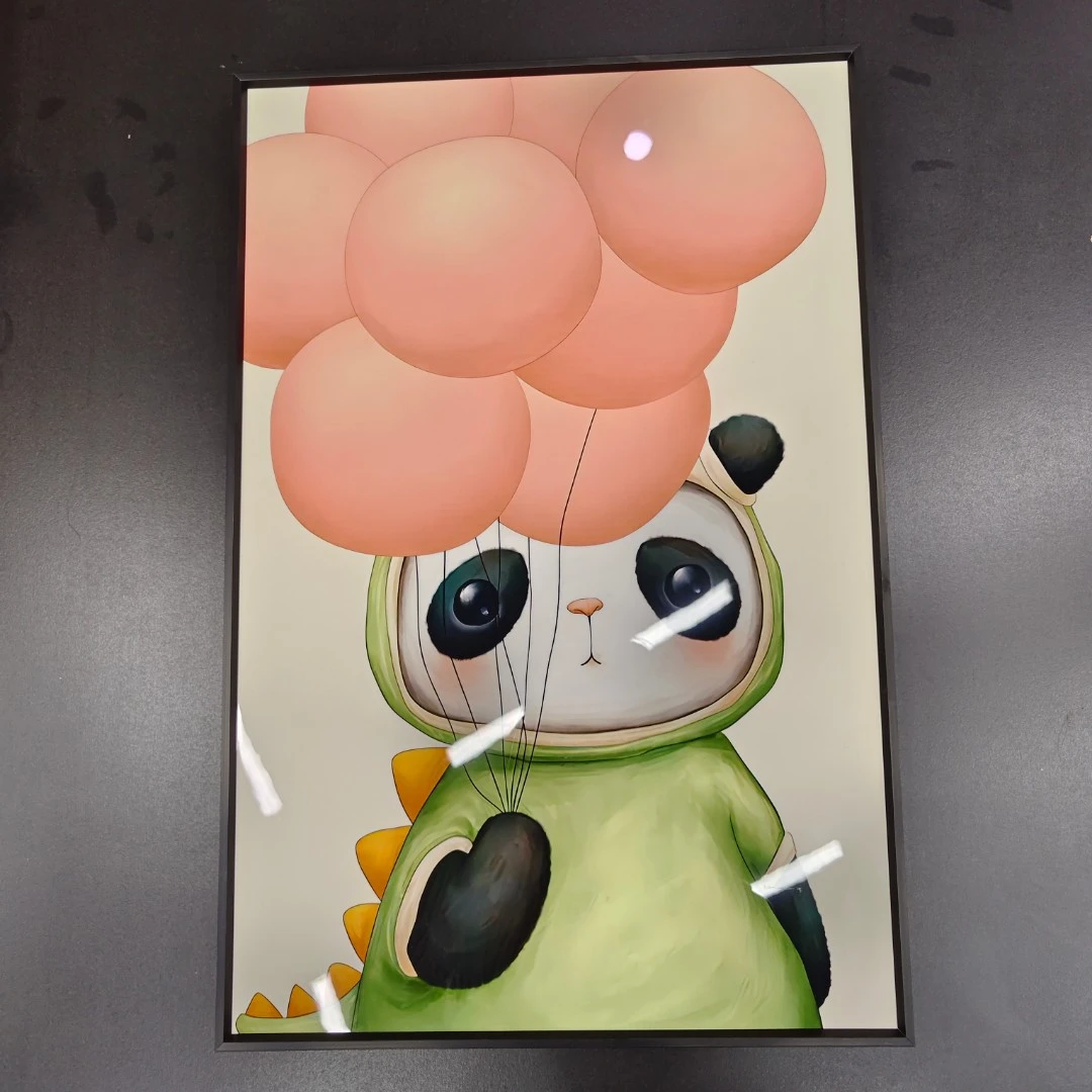 熊猫单幅装饰画卧室餐厅卡通动漫装饰画餐厅儿童房挂画气球4060