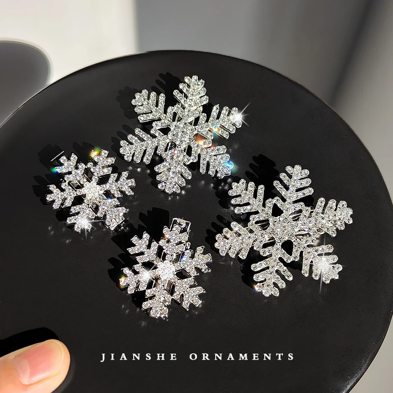 冬日少女闪钻雪花发夹新款刘海小夹子圣诞节雪花金属边夹刘海夹
