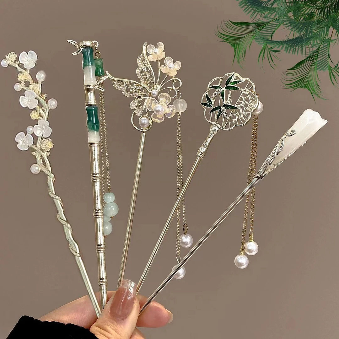 玉兰花发簪女新中式流苏步摇珍珠古风高级旗袍汉服簪子盘发发钗