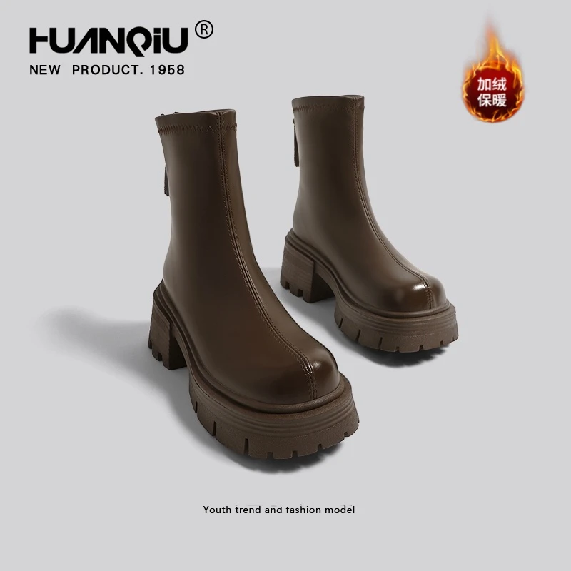 【红米淘淘专属】环球厚底马丁靴女2024新款秋冬季增高防寒靴英伦风