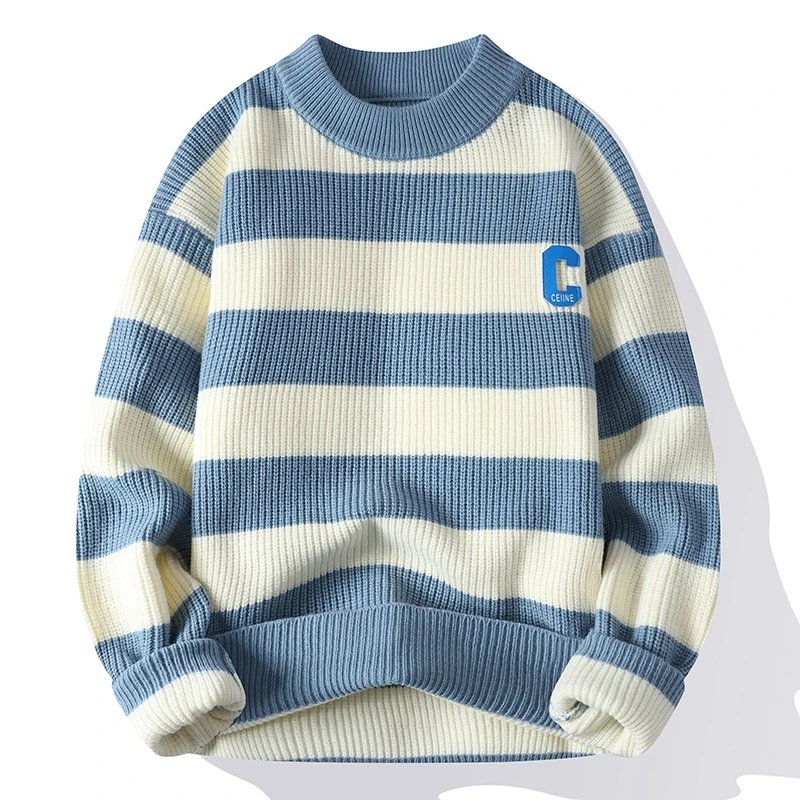 秋季青少年新款潮流半高领毛衣套头保暖打底衫休闲男士秋冬加绒