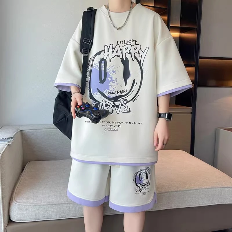 青少年春夏季新款潮牌青春流行舒适休闲百搭时尚短袖短裤运动套装