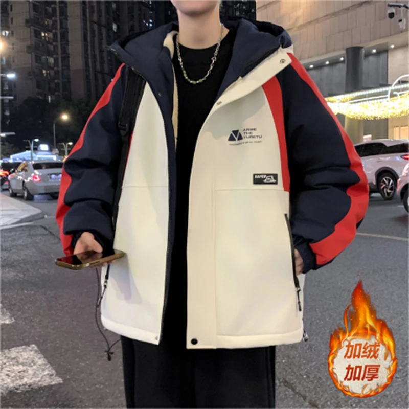 秋冬新款加绒冲锋衣外套男孩青少年学生潮牌洋气夹克大童加厚棉衣