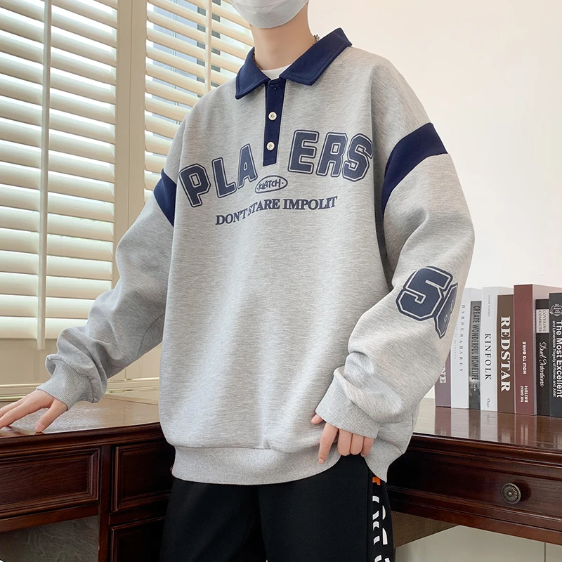 春秋季青少年初高中学生百搭休闲套头运动卫衣印花翻领潮流男上衣