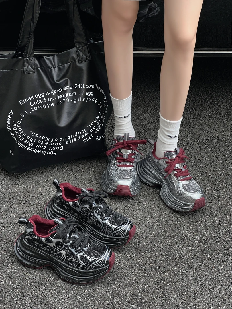 秋冬新款绒里满天星水钻厚底老爹鞋女潮洋气百搭鞋(跟高5.5cm)856