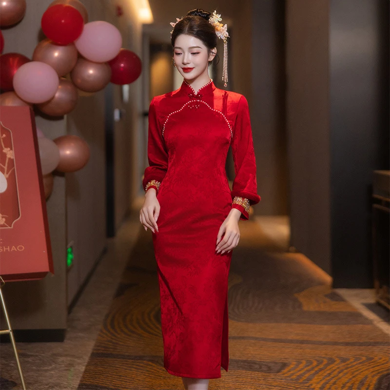 S15秋冬2025新款新中式敬酒服加厚旗袍连衣裙修身大气显瘦年轻