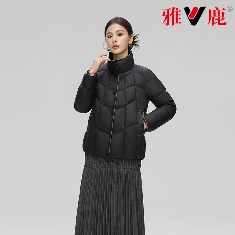 V/雅鹿精选1-秋季新品时尚气质显瘦百搭薄款90白鸭绒短款羽绒服女