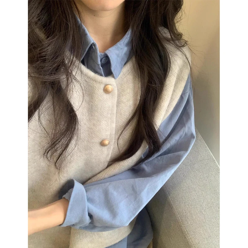 叠穿2025新款小金扣针织马甲背心女秋装外穿韩版宽松毛衣坎肩背心