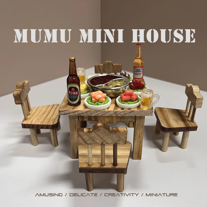 娃娃屋迷你餐桌配菜火锅桌椅微缩仿真食玩家具食物过家家玩具模型