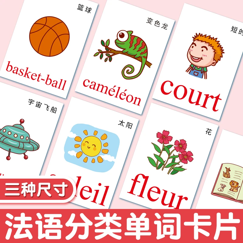 对外汉语小语种法语启蒙单词卡片零基础日常分类双面塑封防水大卡
