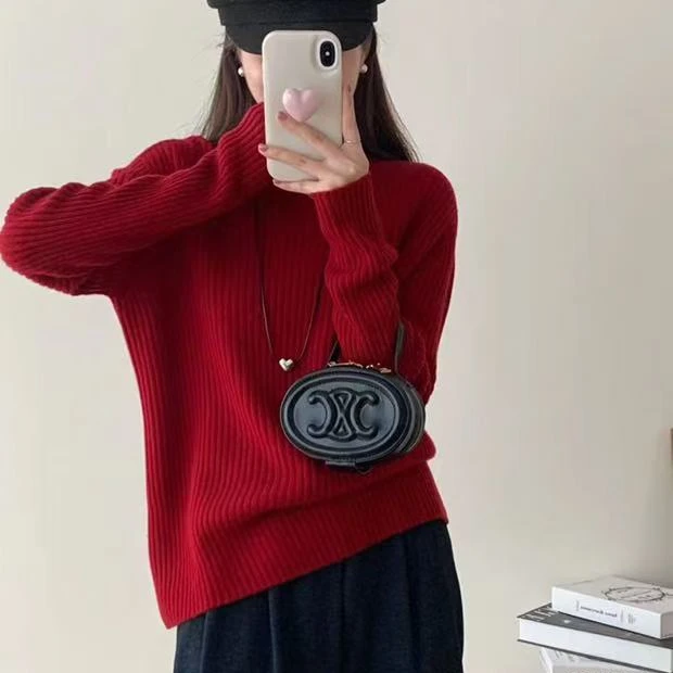 女士高领坑条加厚纯色毛衣实数