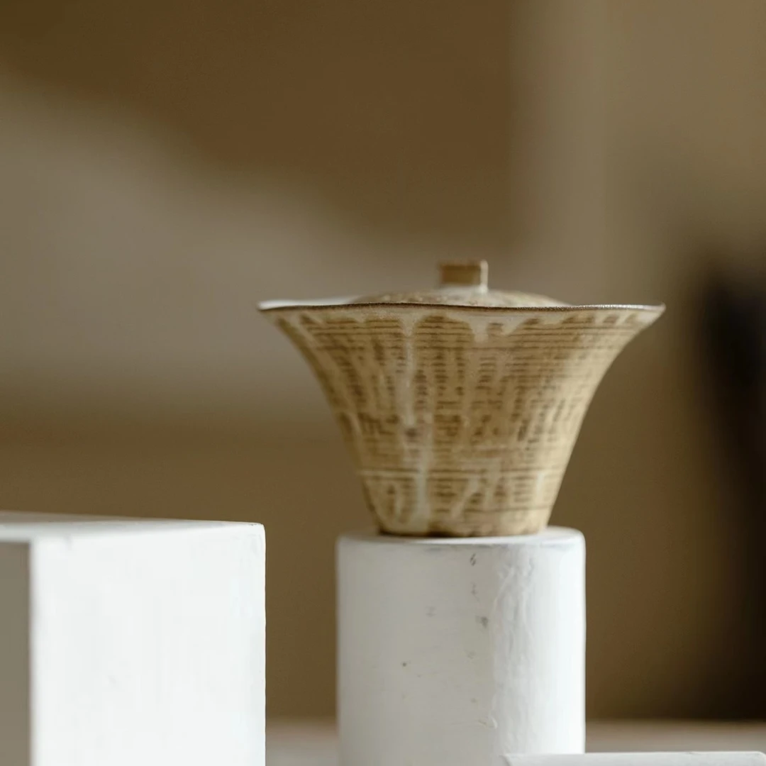 梵汝-李朝白-水月盖碗 日式手工粗陶二才盖碗超薄功夫茶具防烫