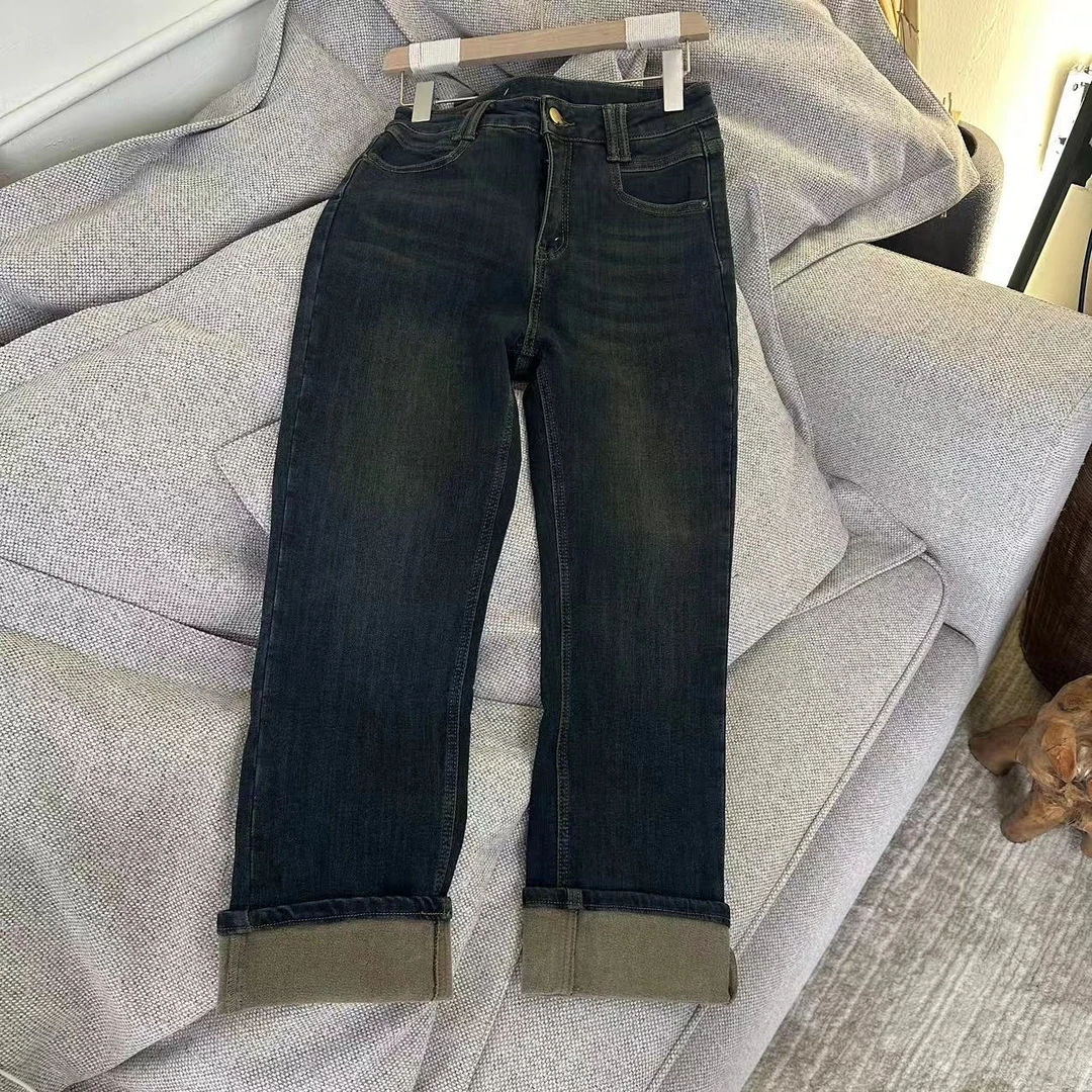 磨毛复古做旧高级感牛仔九分裤秋季新款修身显瘦裤84C8736