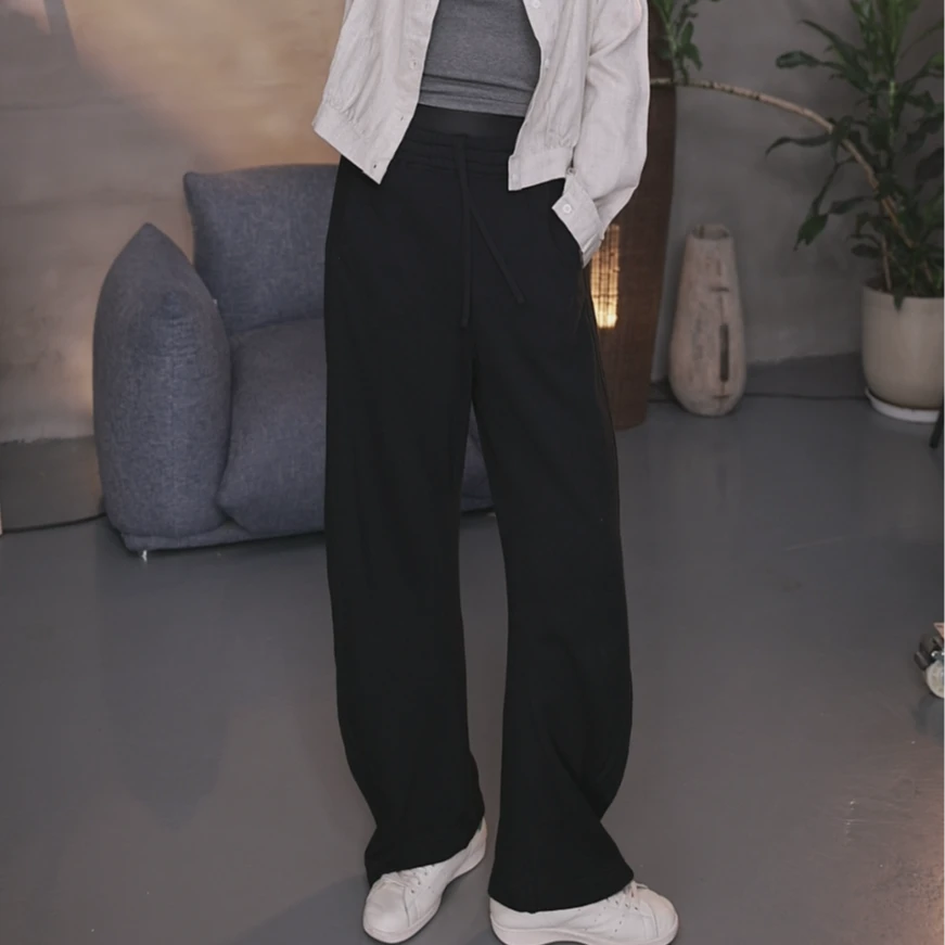 东倪MF 黑色针织休闲百搭大毛圈江南镰刀裤春秋新款舒适 84B68996