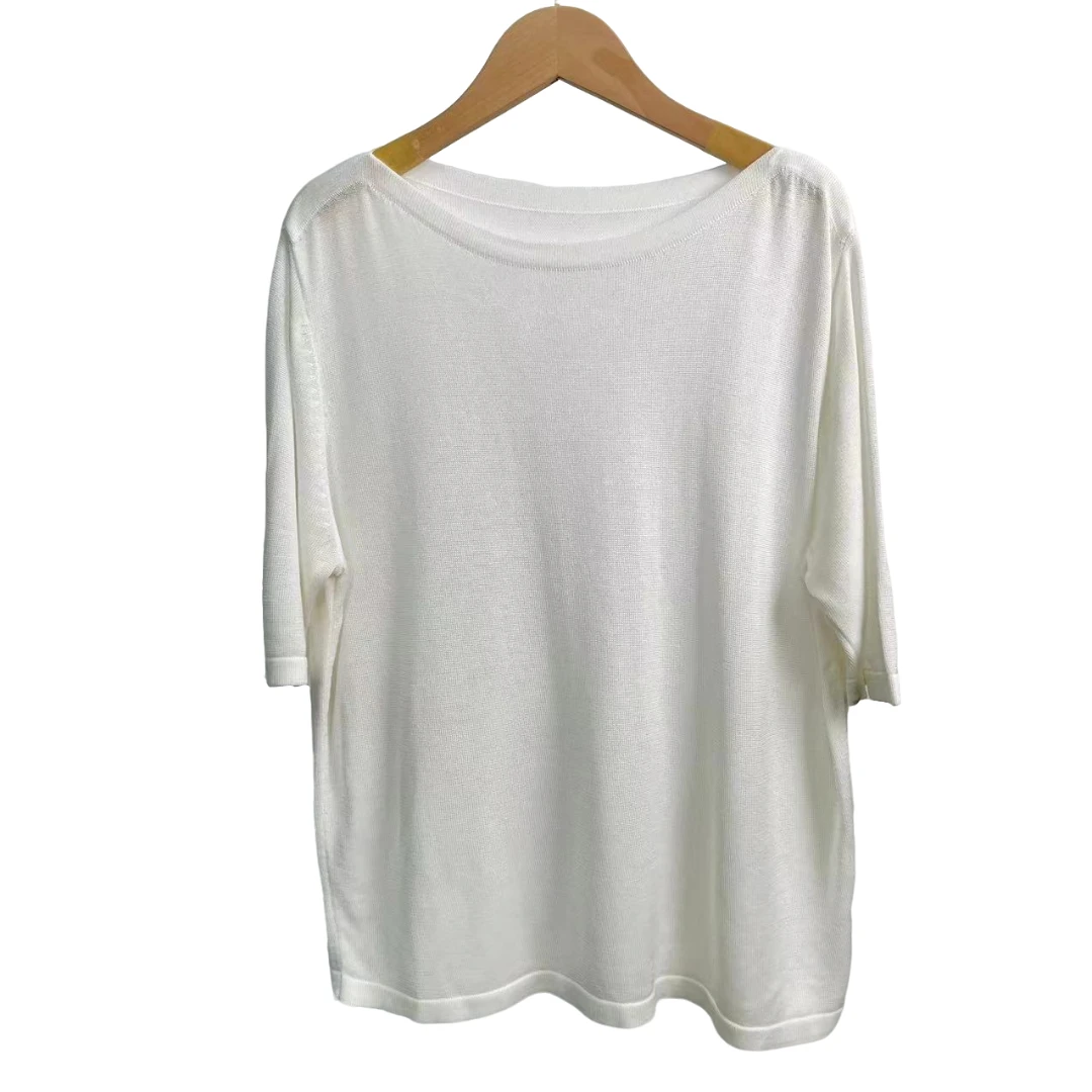 84B135 东倪原创一字领纯色极简风针织衫夏季新款百搭极简风短袖