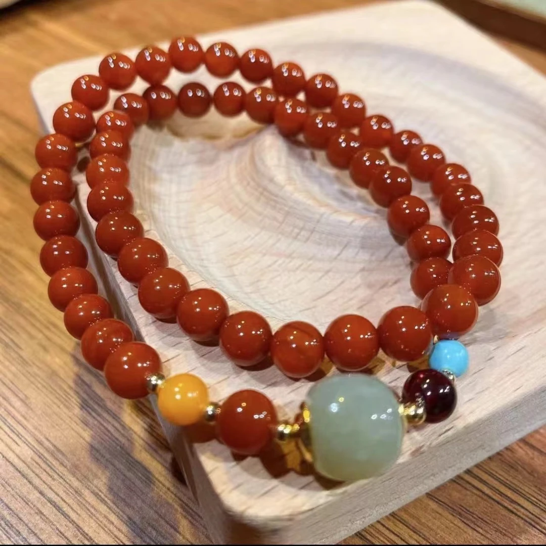 不锈钢手链  84B235双圈红色珠子手链本命年饰品