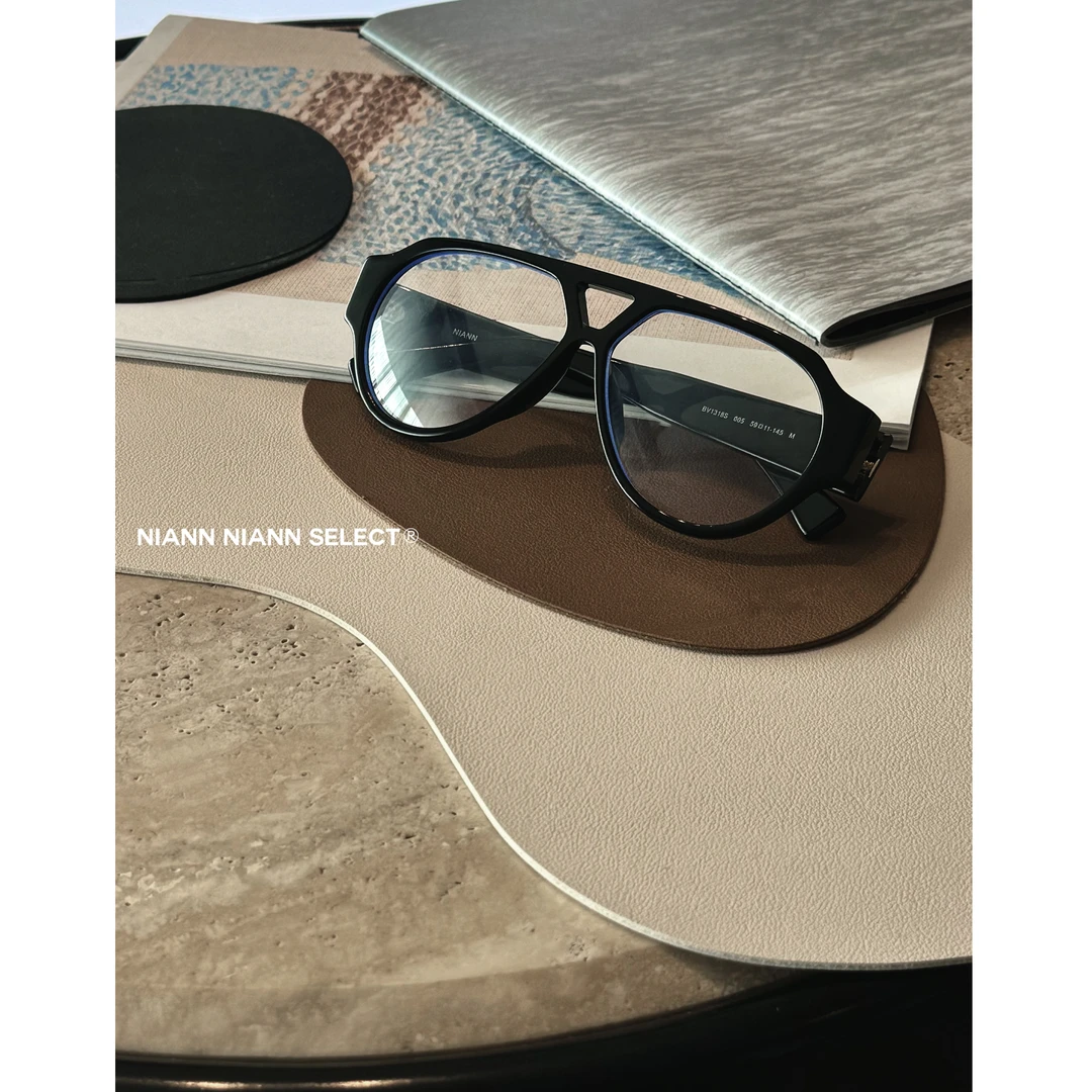 NiannNiann 小众搭配时尚单品黑色飞行员素颜眼镜 15005