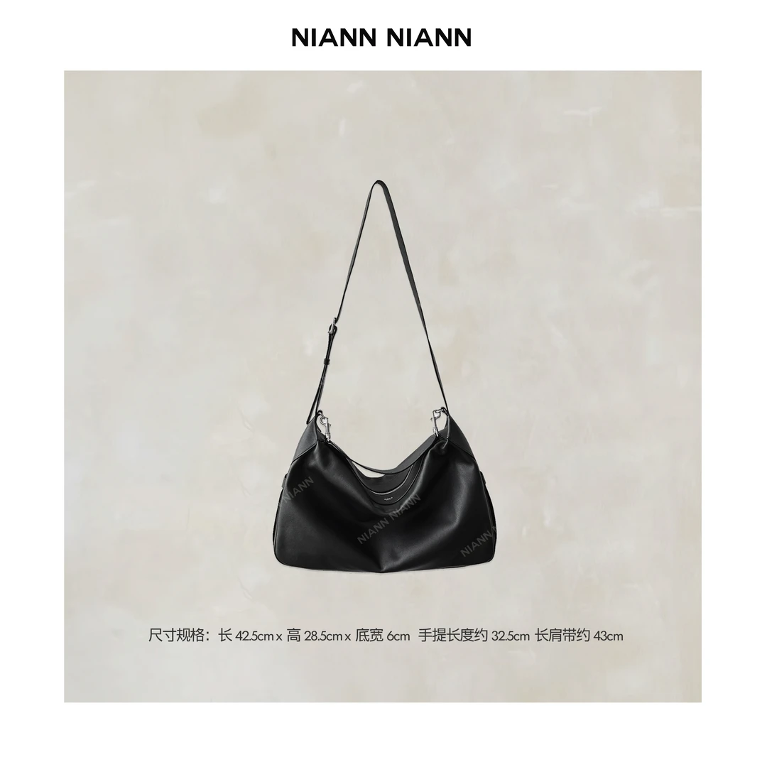 NiannNiann 小众设计纳帕柔软牛皮单肩斜挎手拎两用大号手袋12015