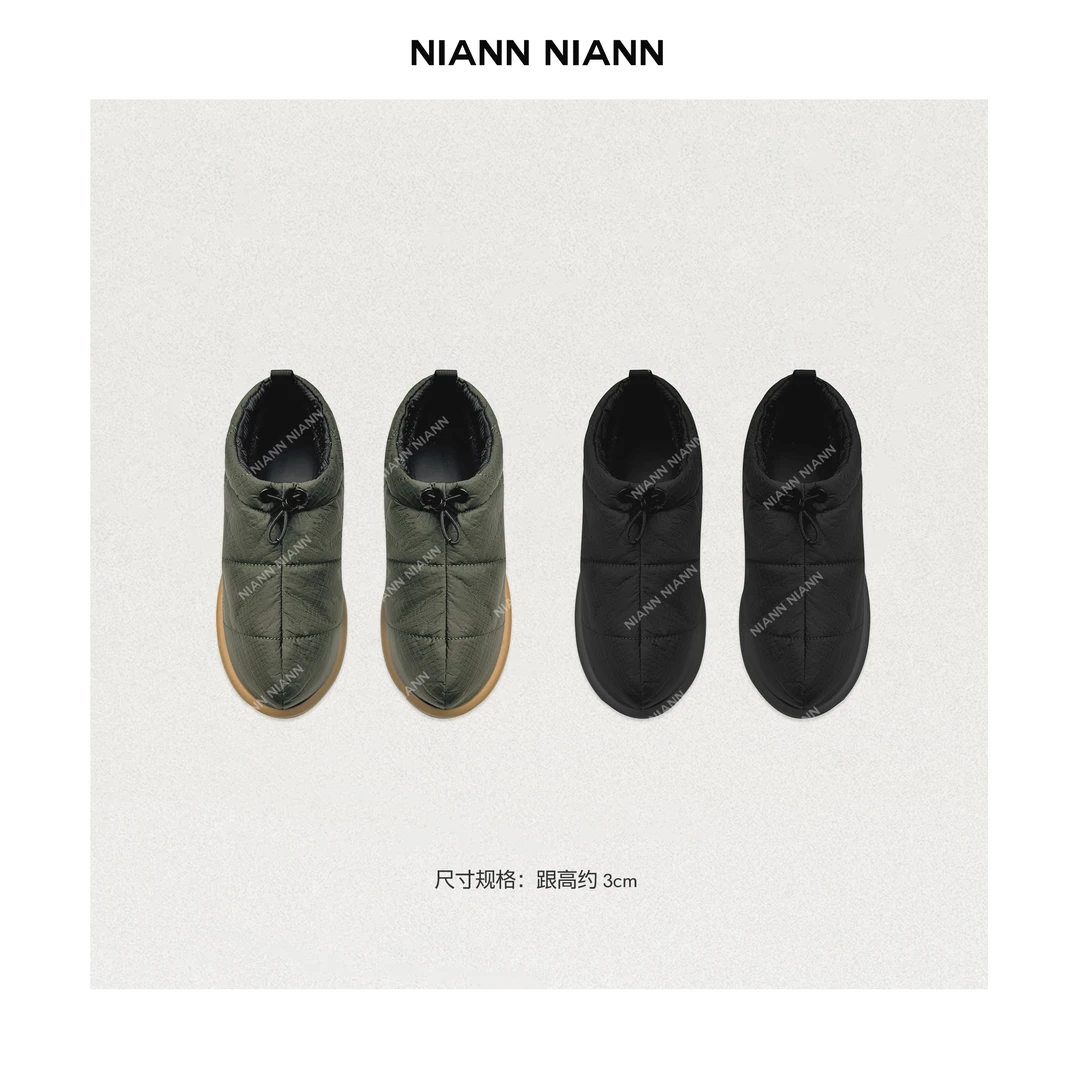 NiannNiann 冬季高级鞋履柔软舒适防水定制牛皮垫脚奶奶鞋14878