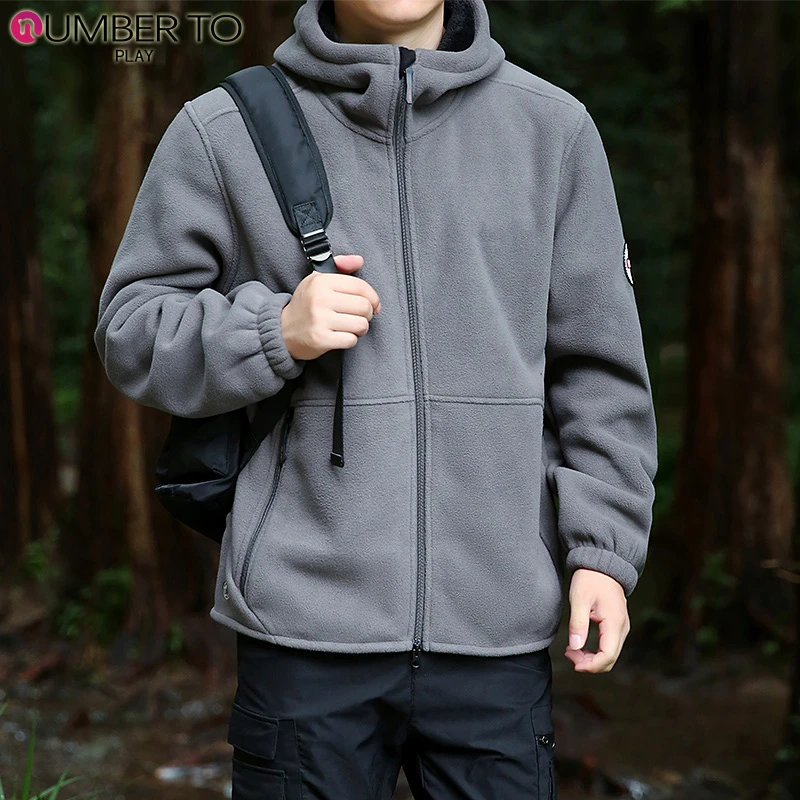 NUMBER TO PLAY摇粒绒男秋冬季新款加绒加厚开衫户外运动防风外套