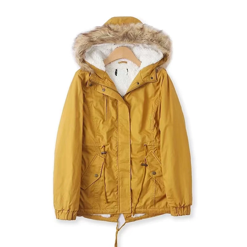 2432 派克棉服冬新款连帽显瘦收腰系带长袖拉链外套