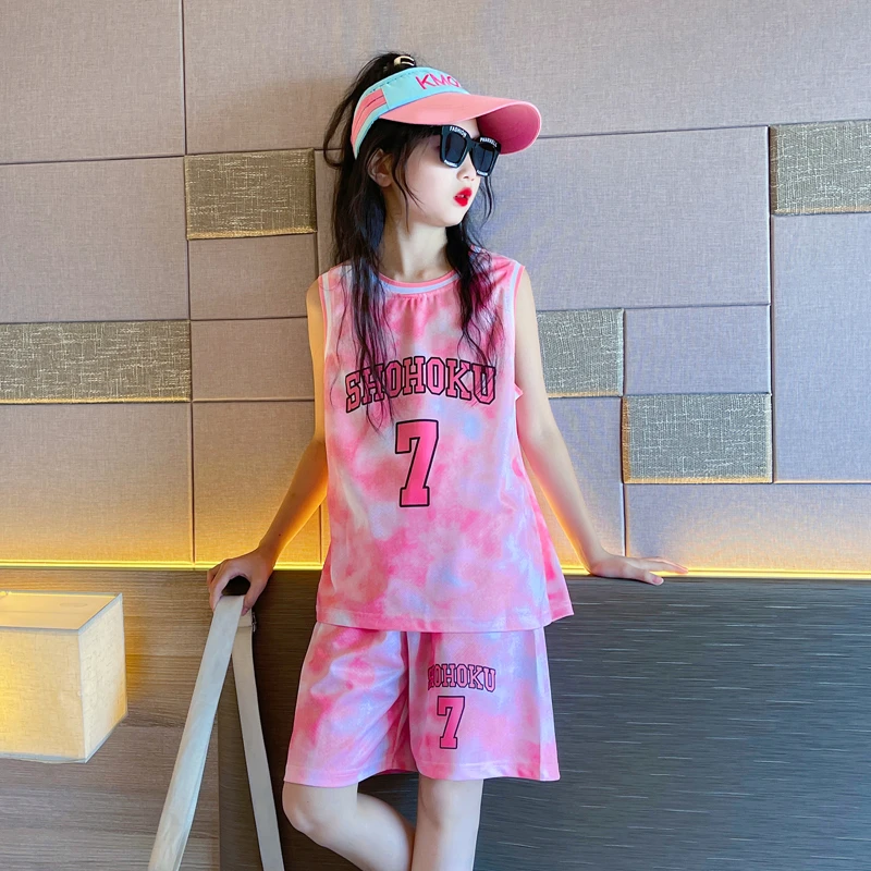 女童速干运动套装夏季2025新款女孩大童夏装背心儿童女夏款篮球服