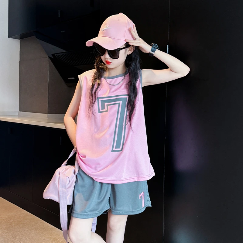 女童运动套装夏季2025新款女大童洋气夏装速干篮球服儿童潮酷穿搭